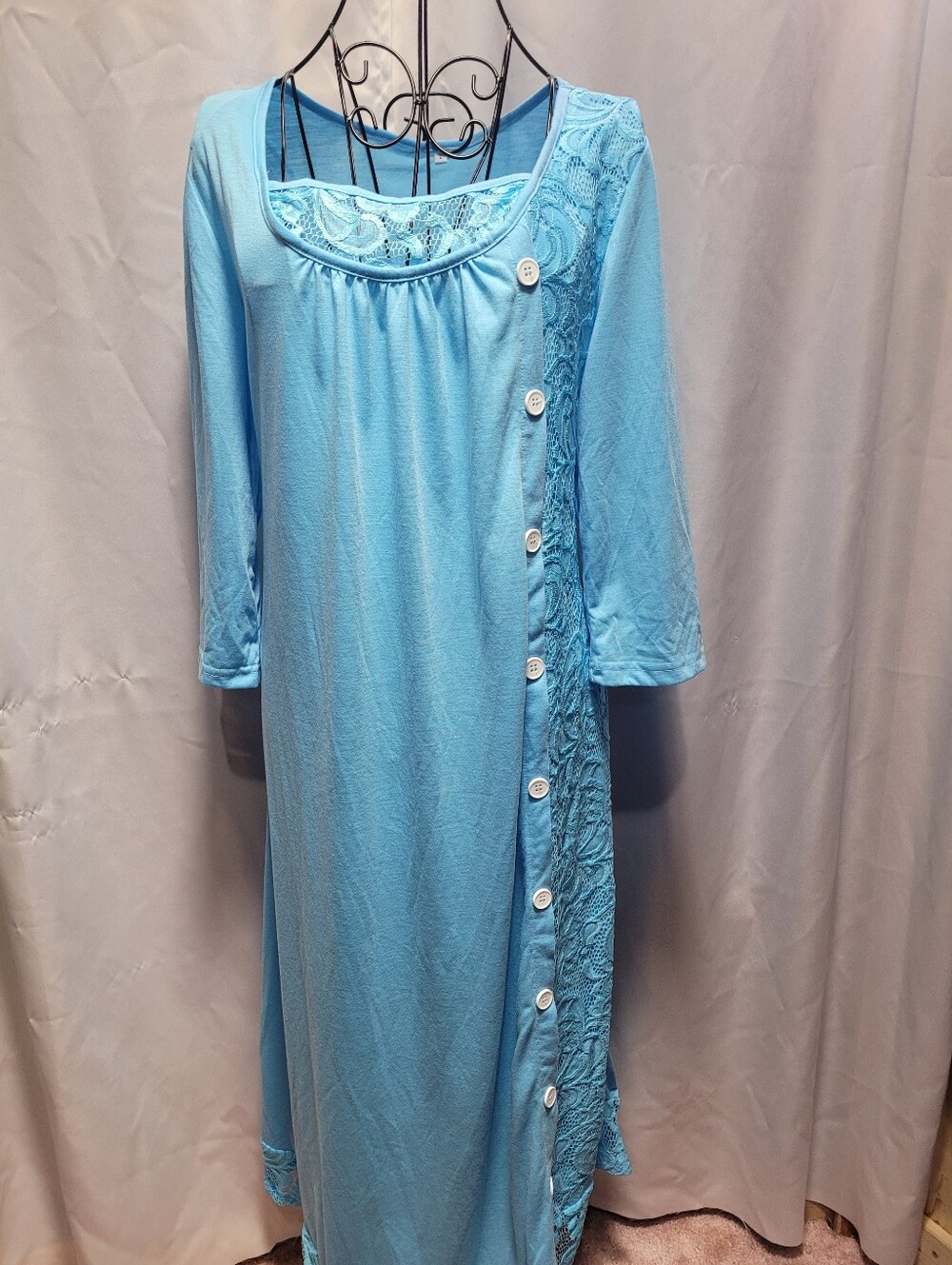 Womens Blue Lace-Accent Sleep Dress